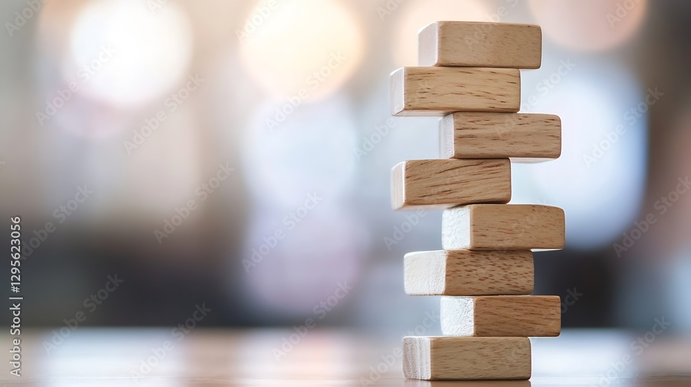 Aufkleber towering wooden blocks stacked neatly in a playful game setting : generative ai
