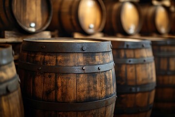 Fototapeta premium Oak barrels in winery storage