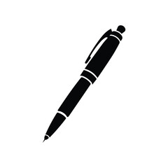 Black ballpoint pen silhouette on white background
