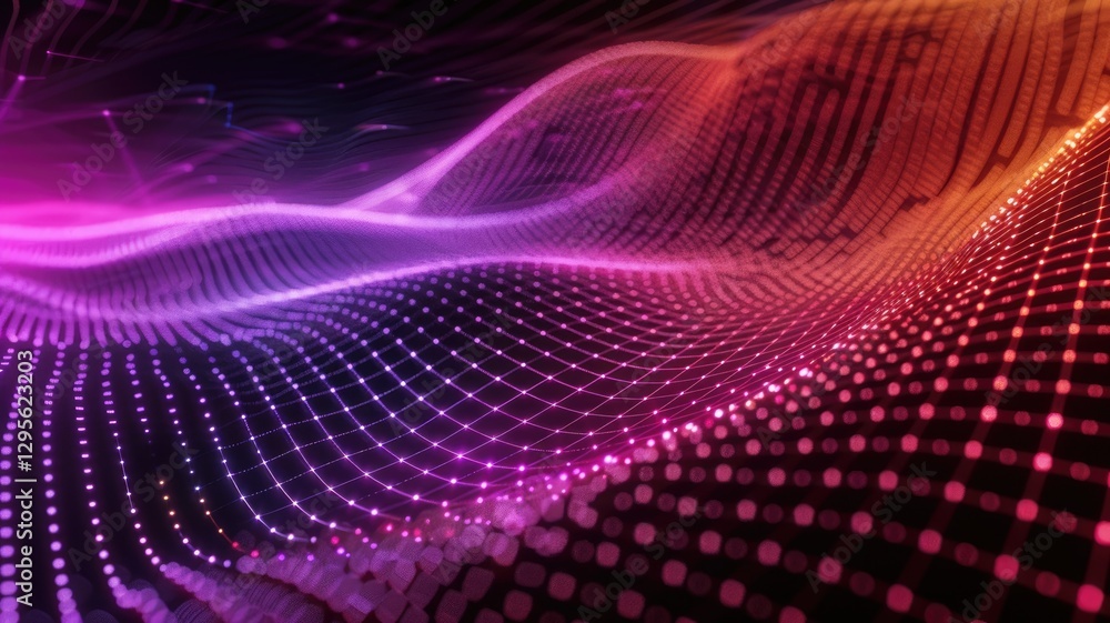 Poster this abstract grid background features dynamic waves and vibrant colors, perfect for conveying futur