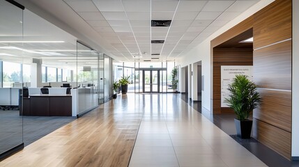 Obraz premium Bright and Inviting Office Space with Natural Light and Greenery : Generative AI