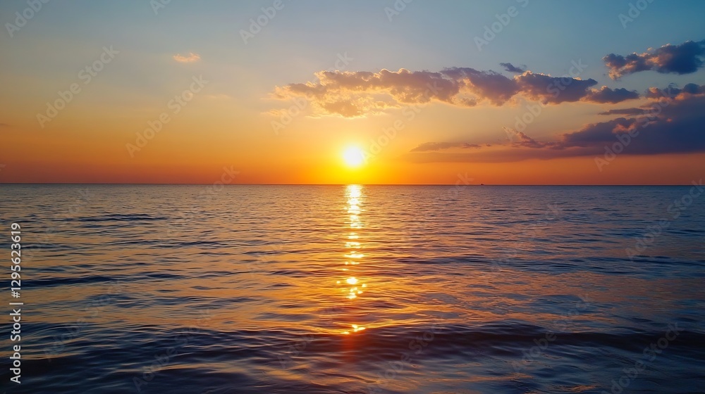 Aufkleber stunning sunset over tranquil waters with colorful reflections and cloud formations : generative ai