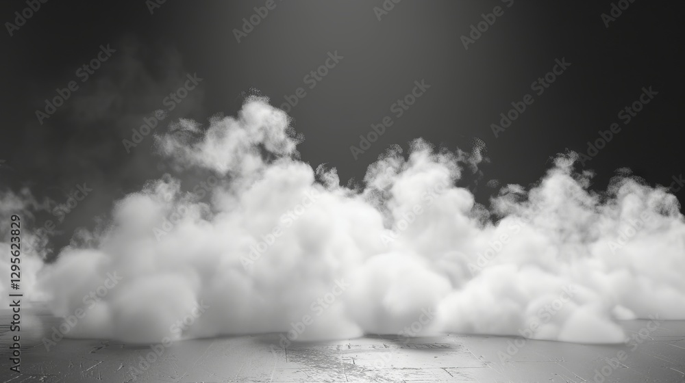 Poster cascading gray smoke overlays with floating dust particles creating an ethereal white effect on blac