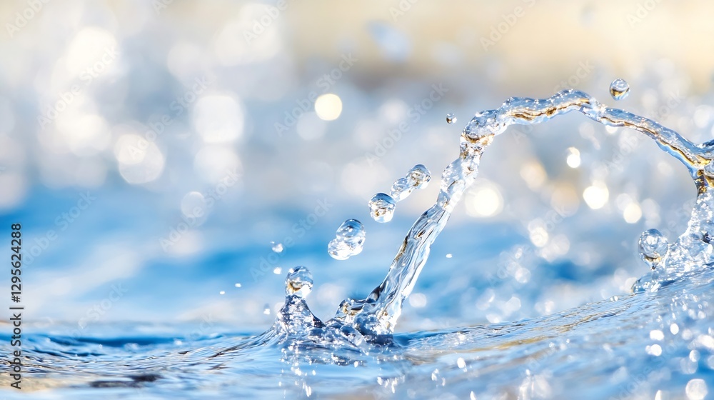 Aufkleber dynamic closeup of water splashing and glimmering in a bright sunlit background : generative ai