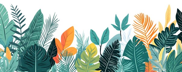 Fototapeta premium Colorful tropical foliage creates a vibrant and lively border