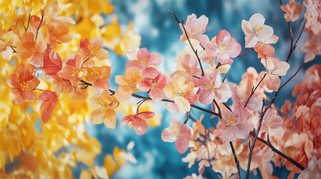 Fondo de primavera de color vede con ramas de &Atilde;&iexcl;rbol floreciendo.