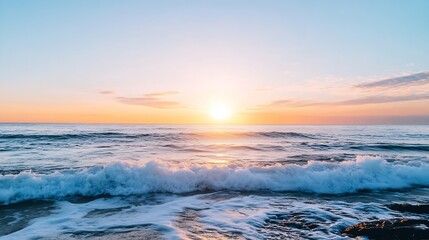 Fototapeta premium Stunning sunset over ocean waves with vibrant colors creating a serene atmosphere : Generative AI