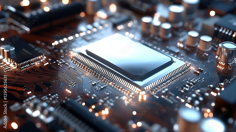 Poster Advanced microchip technology close-up showcasing intricate design and circuitry : Generative AI