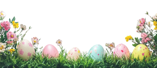 PNG Easter eggs on green grass border colorful flowers easter.