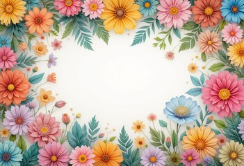 A hand-drawn floral background with vibrant flowers and leaves