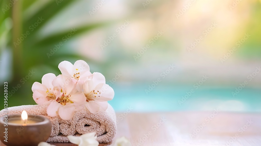 Aufkleber fresh and relaxing spa setup with floral accents and a tranquil background : generative ai
