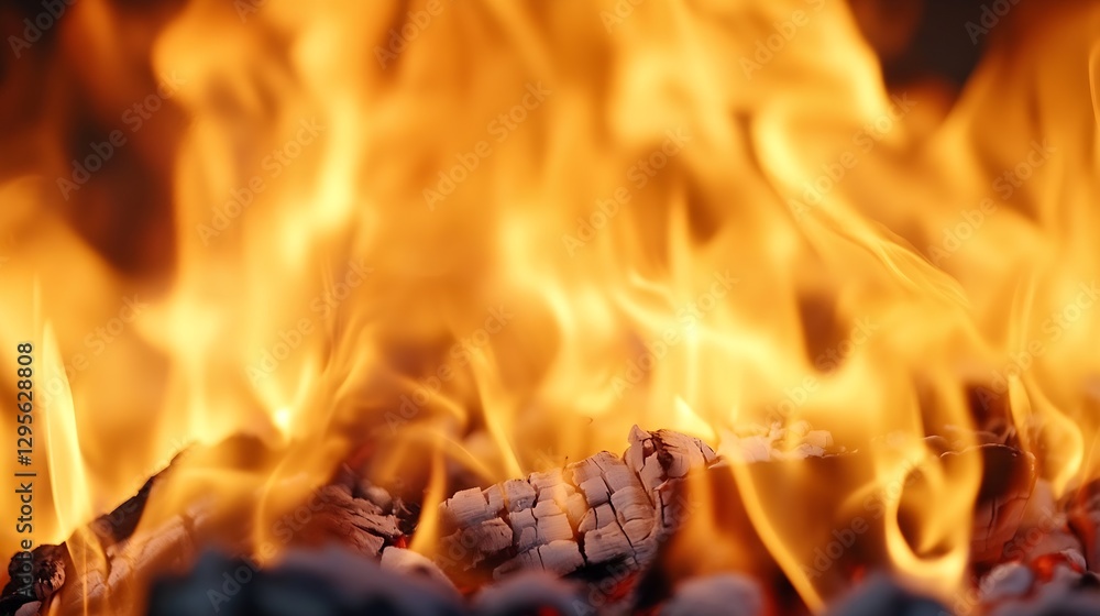 Poster vibrant flames and glowing embers creating a warm and intense fire background : generative ai
