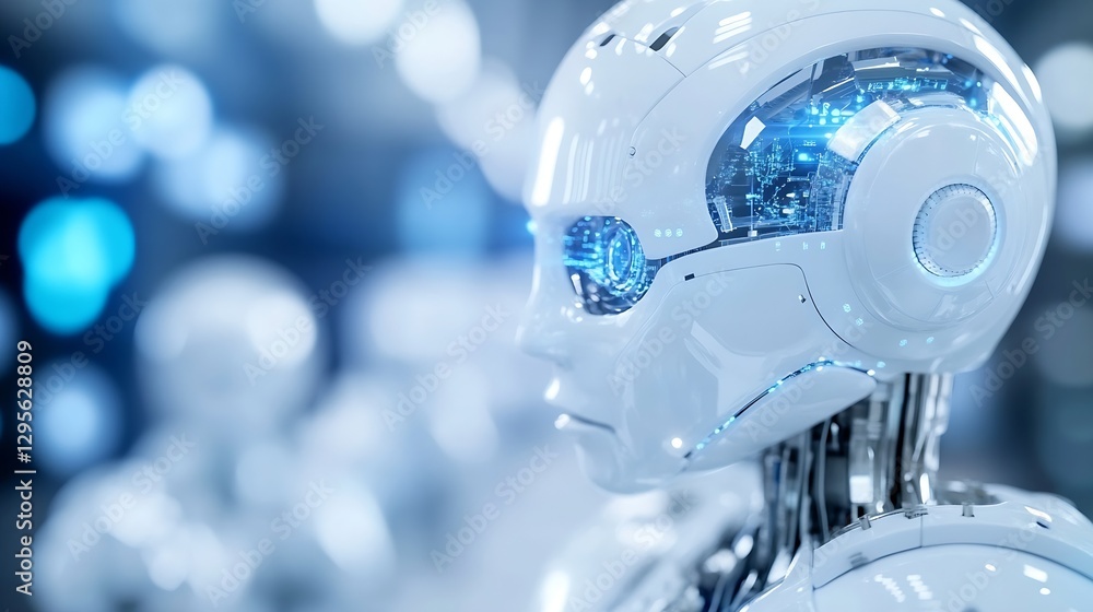 Poster futuristic humanoid robot with advanced technology features and glowing blue accents : generative ai