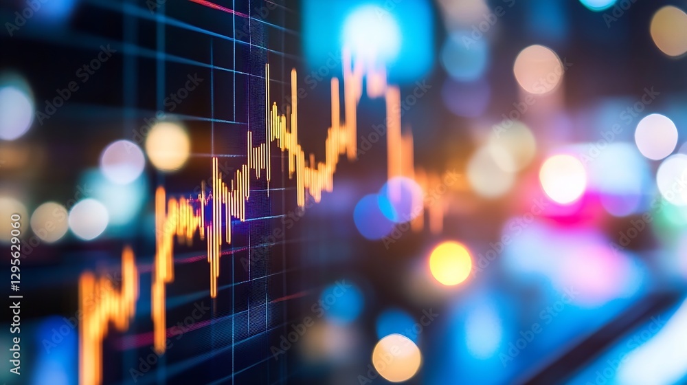 Aufkleber Abstract Financial Data Visualization Represented by Vibrant Graphs and Bokeh Lights : Generative AI