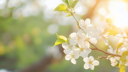 Obraz premium Beautiful Blossoming White Flowers with Sunlight Filtering Through Leaves : Generative AI