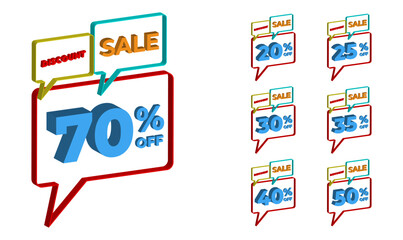Set Colorful Price Tags and Discount Banner Outline 3D for Ads. Vector Illustrations.
