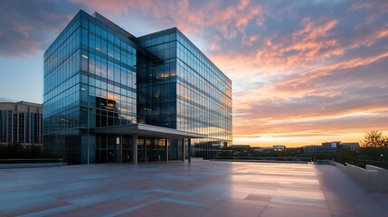 Obraz premium Contemporary Office Building Structure Against Beautiful Sunset Sky : Generative AI