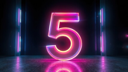 glowing neon number 5