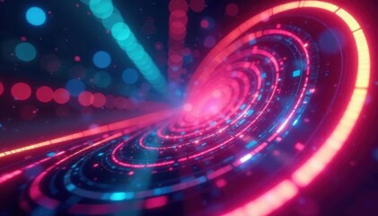 Obraz premium Abstract swirling neon circles, futuristic radial blur , artistic, backdrop, graphic