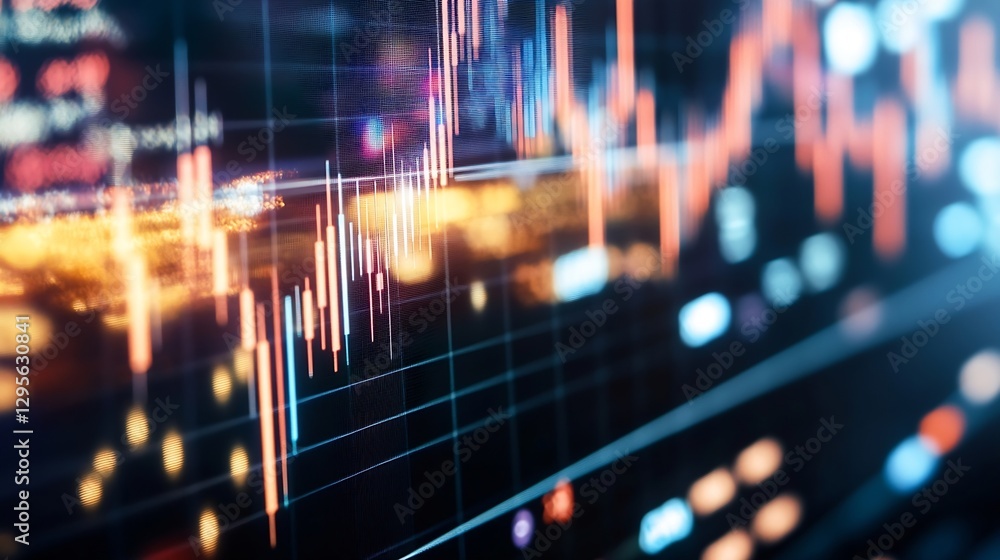 Poster dynamic stock market graph illuminated with vibrant colors showcasing fluctuations in financial data
