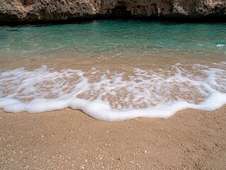 Obraz premium Waves gently washing onto a sandy beach.