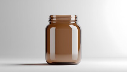 A single brown glass jar casting a long shadow on white background