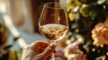 Elegant hands assessing a wine glass under warm light for clarity and color