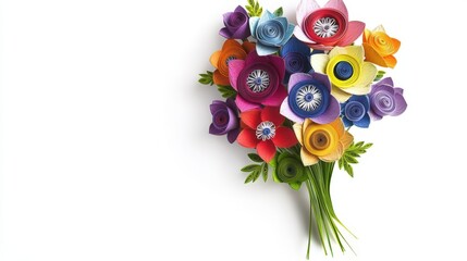 Fototapeta premium Elegant bouquet of multicolored Anemones crafted with quilling technique