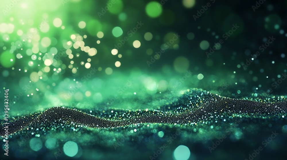 Poster abstract closeup of shimmering green particles creating a magical bokeh effect : generative ai