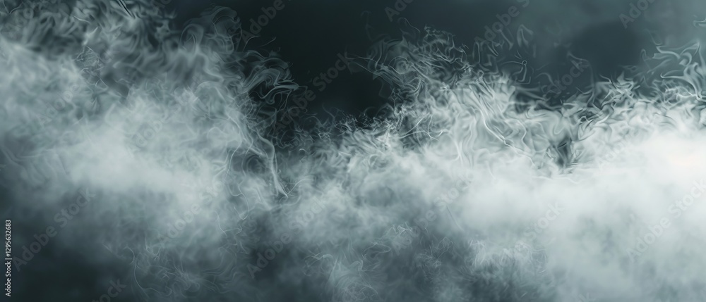 Poster cascading gray smoke overlays with floating dust particles creating an ethereal white effect on blac