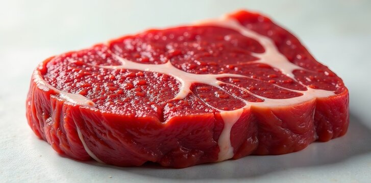 Raw buffalo meat, rich red color, marbling visible , detail, raw