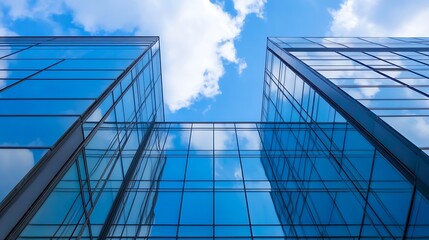 Obraz premium Modern Glass Buildings Reaching Towards The Sky Showcasing Architecture and Reflections : Generative AI