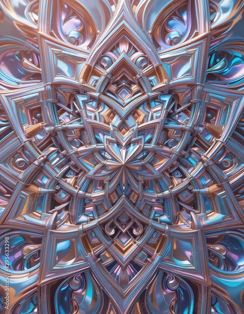 Poster intricate iridescent pattern featuring metallic and flowing elements