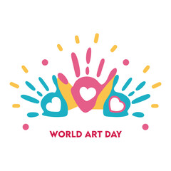 World Art Day Palette with Paintbrush and Colorful Paints.