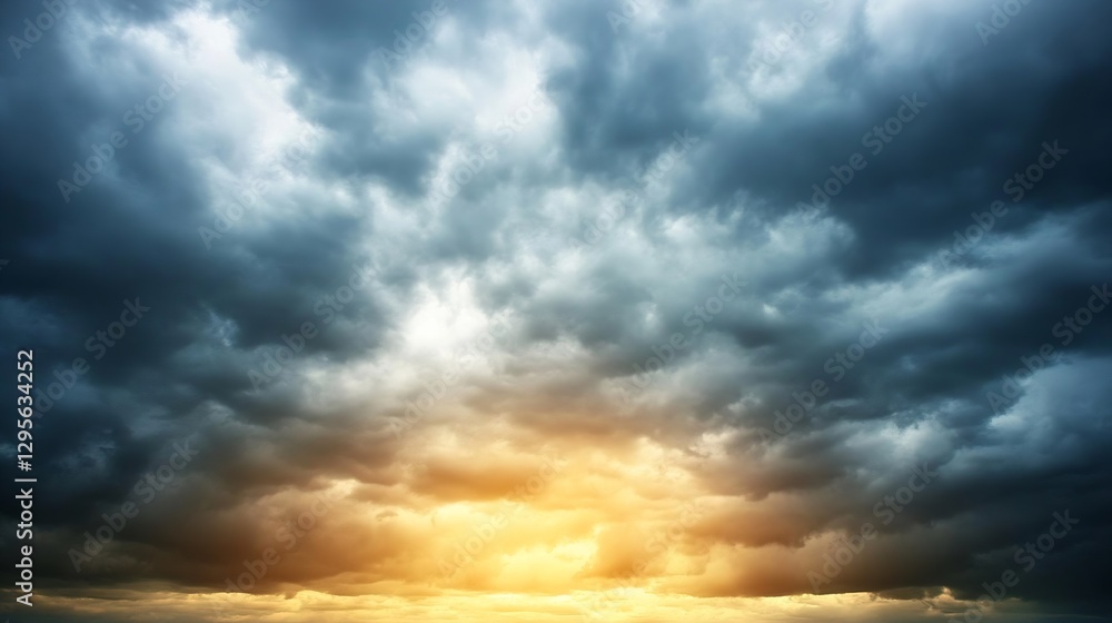 Poster dramatic stormy cloudscape with rays of light breaking through : generative ai