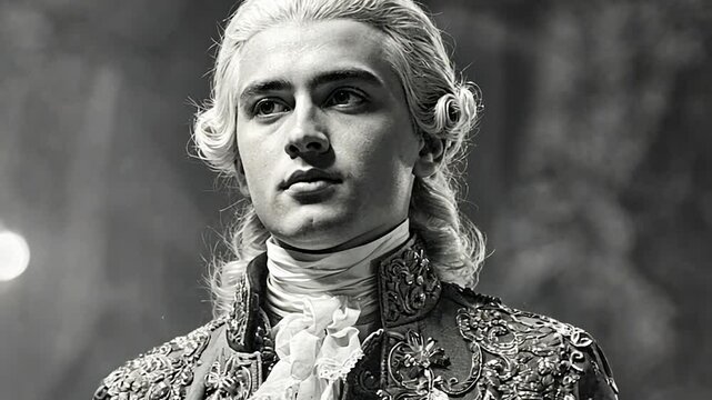 Black and White Portrait of Young Mozart. Wolfgang Amadeus Mozart