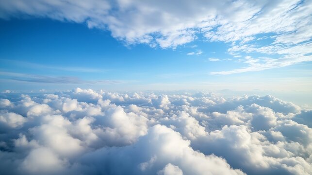 Vast Sky Covered with Soft White Clouds Under Bright Blue Expansive Horizon : Generative AI