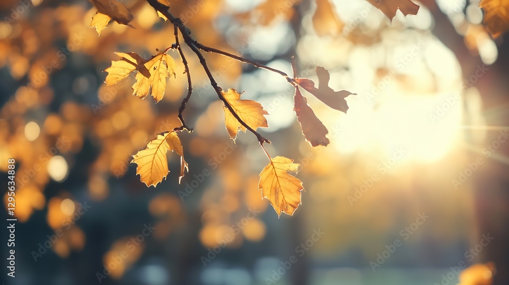 Poster golden autumn leaves shining in the soft sunlight creating a warm cozy atmosphere : generative ai