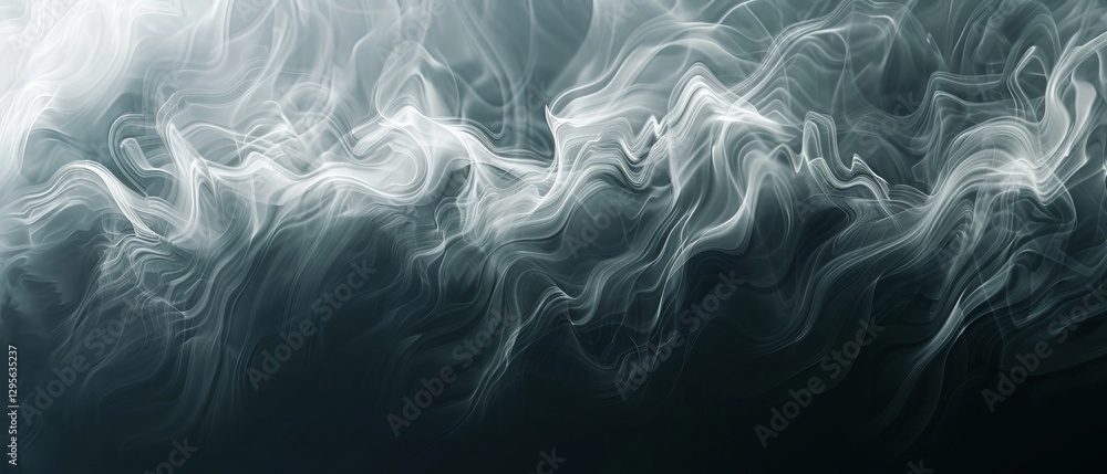 Poster cascading gray smoke overlays with floating dust particles creating an ethereal white effect on blac