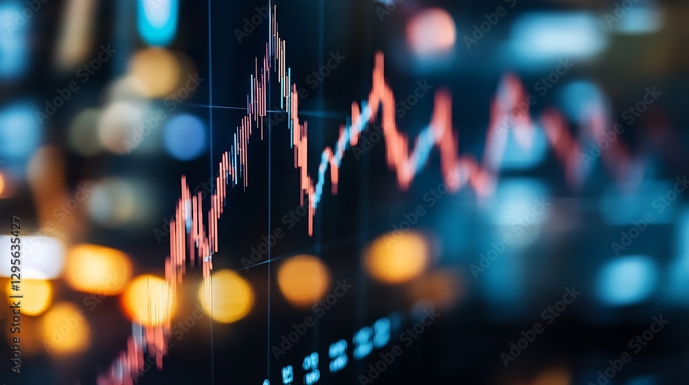 Poster Dynamic Financial Graph Displaying Stock Market Trends with Abstract Background : Generative AI