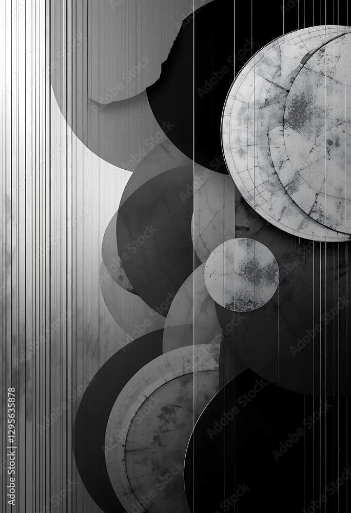 Aufkleber monochromatic composition of textured circles and linear elements