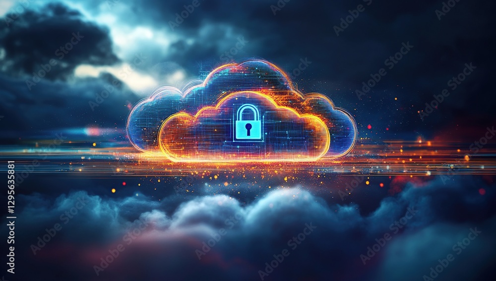 Aufkleber secured cloud data digital network technology abstract background