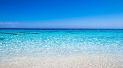 Fototapeta premium Serene tropical beach with azure waters and clear skies inviting relaxation and tranquility in paradise : Generative AI