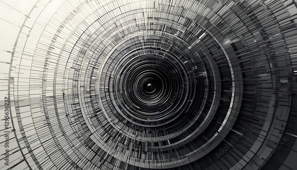 Poster monochrome vortex, abstract geometric pattern with circular gradients