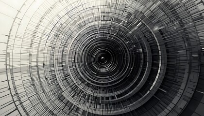 Monochrome Vortex, Abstract Geometric Pattern with Circular Gradients