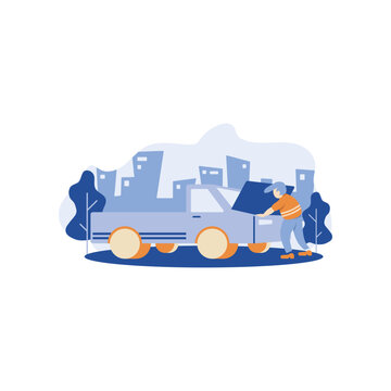 Man fixing a car vector illustration