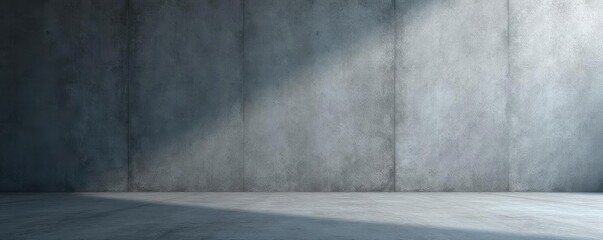 Empty gray table on stained wall backdrop, dark concrete floor, light gradient  , photography, style