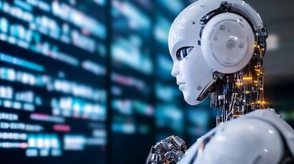 Fototapeta premium Futuristic humanoid robot showcasing advanced technology and artificial intelligence in a modern setting : Generative AI