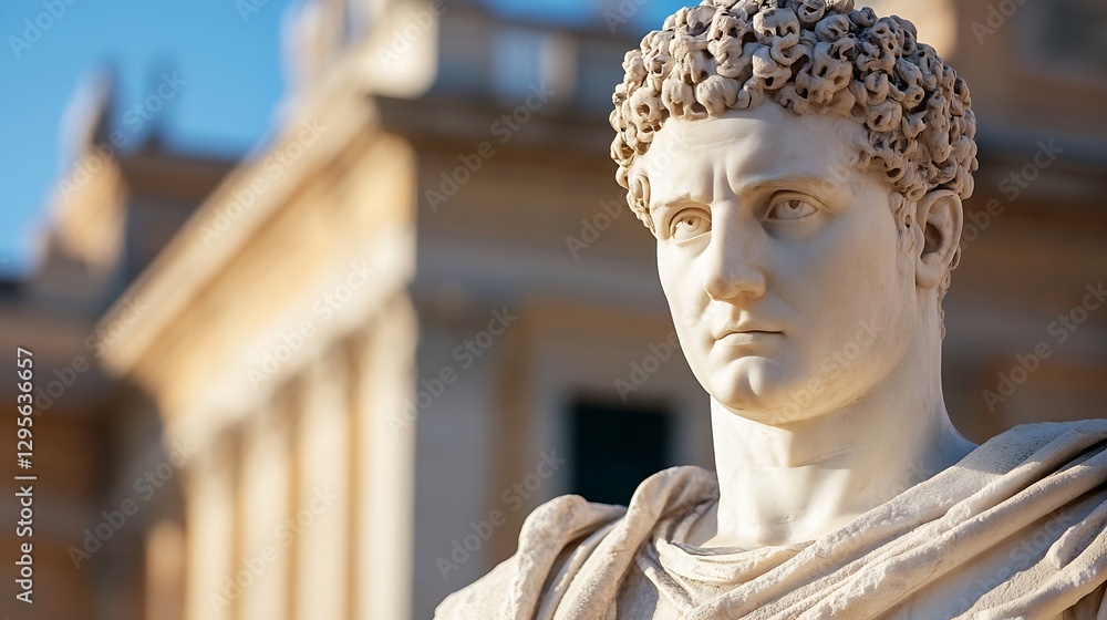 Aufkleber detailed closeup of an ancient marble statue depicting a figure in classical attire under soft sunli