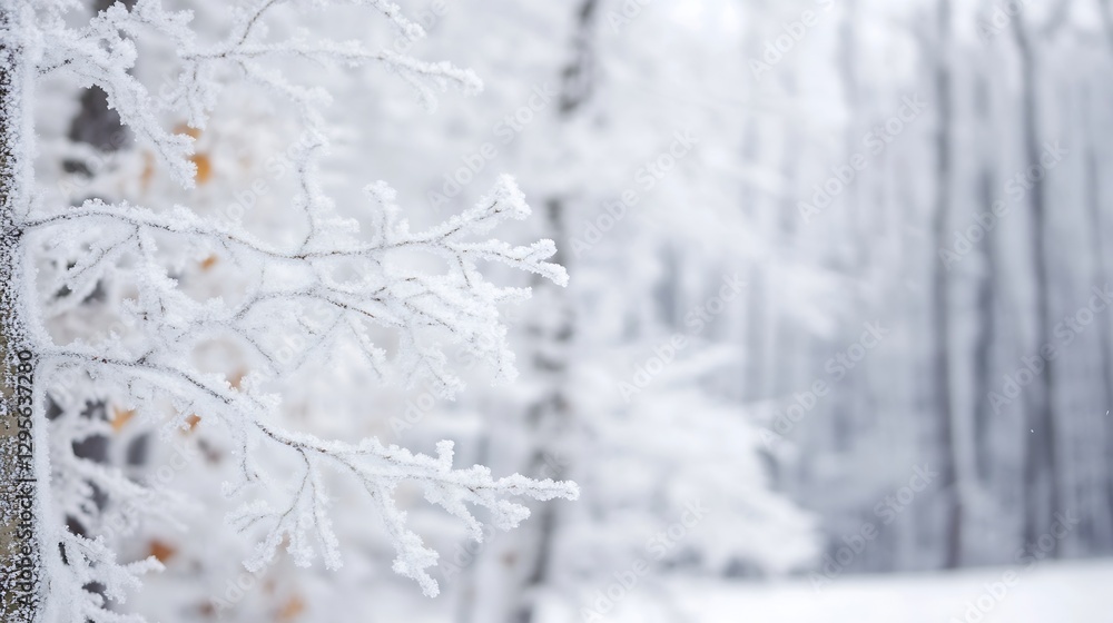 Aufkleber frost covered branches of trees in a snowy winter landscape with soft light : generative ai